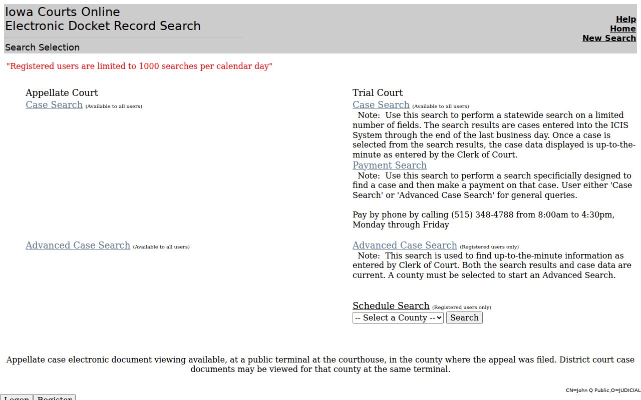 Butler County warrant records search through Iowa Courts Online