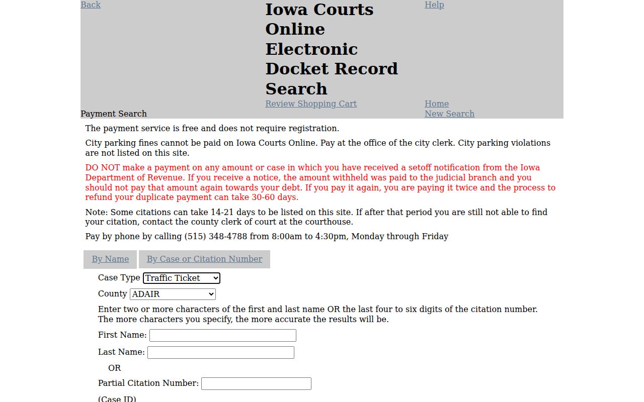 Butler County warrant records and Iowa court EPayment interface